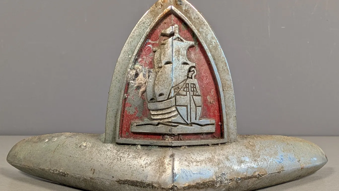 Vintage Chrome Sailing Ship Hood Ornament Emblem