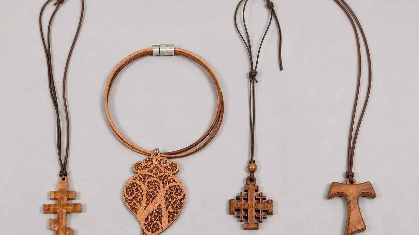 Collection of Wooden Religious Pendants and Cords