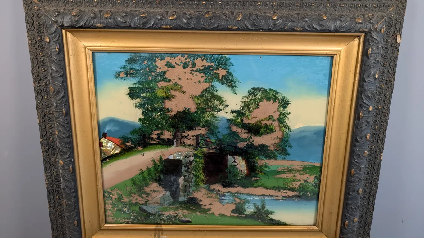 Reverse Painted Landscape with Mother-of-Pearl Inlay