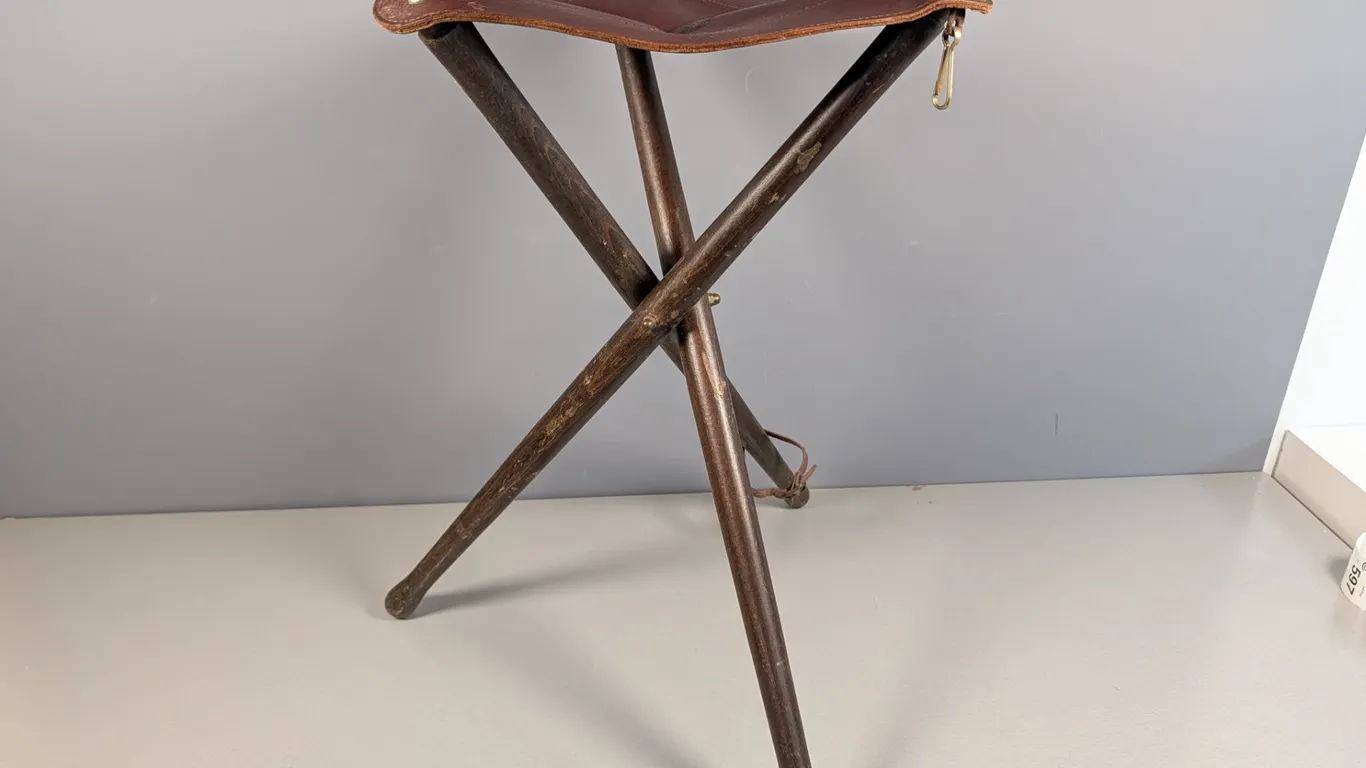 Vintage Leather and Wood Folding Campaign Stool
