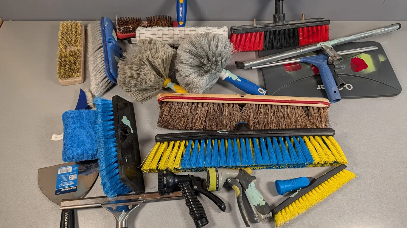 Assorted Brushes, Squeeges, Scrapers & Cleaning Tools Lot