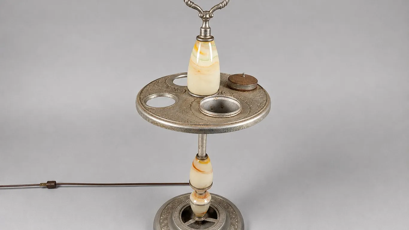 Vintage Art Deco Floor Ashtray with Lamp