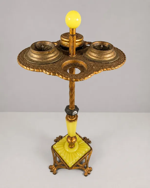 Antique Brass and Yellow Glass ashtray Stand