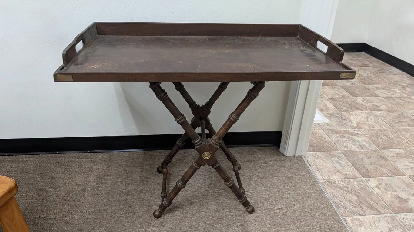 Vintage Wood Butler's Tray Table with Folding Stand