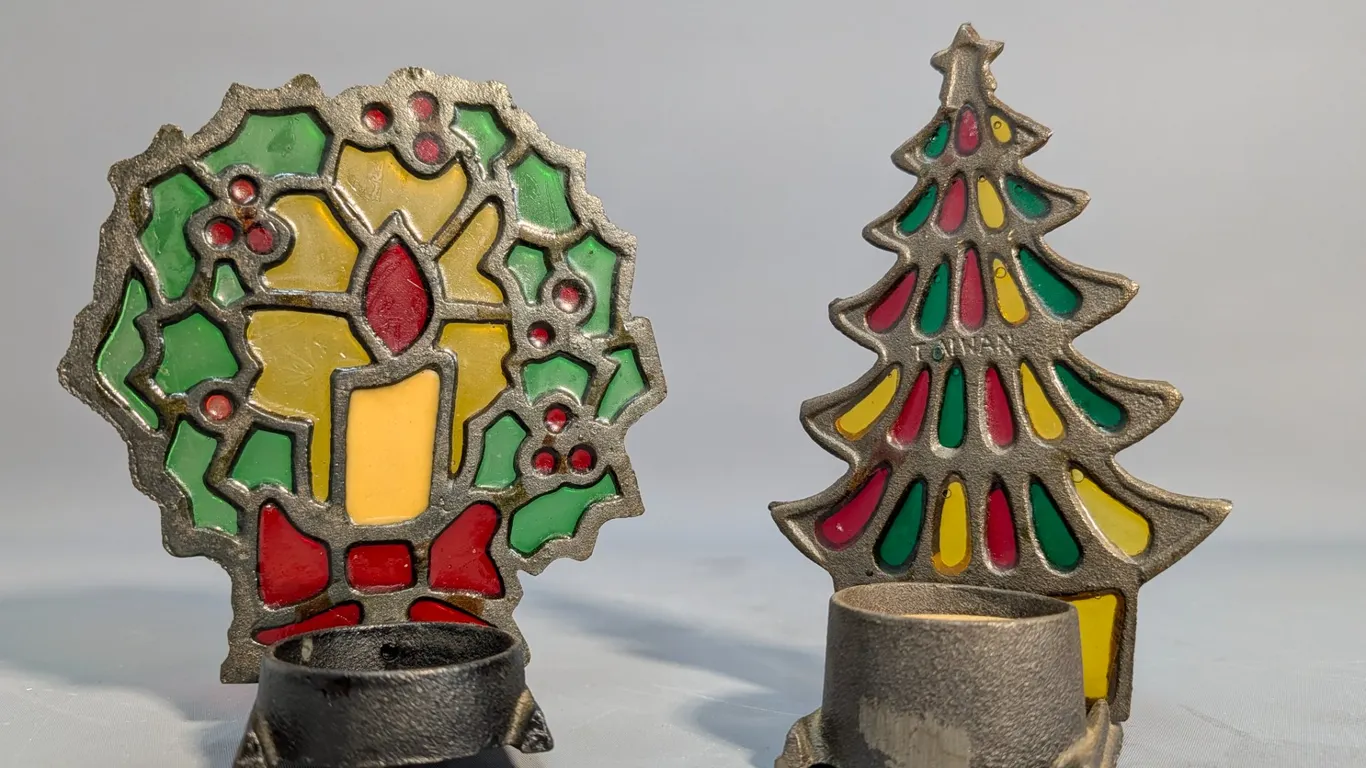 Vintage Christmas Tree and Wreath Votive Candle Holders
