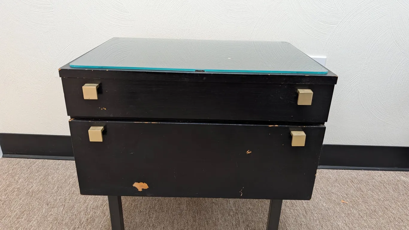 Black 2-Drawer Cabinet with Glass Top