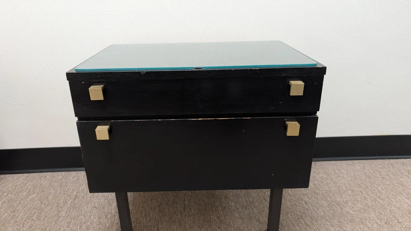Black Nightstand with Glass Top