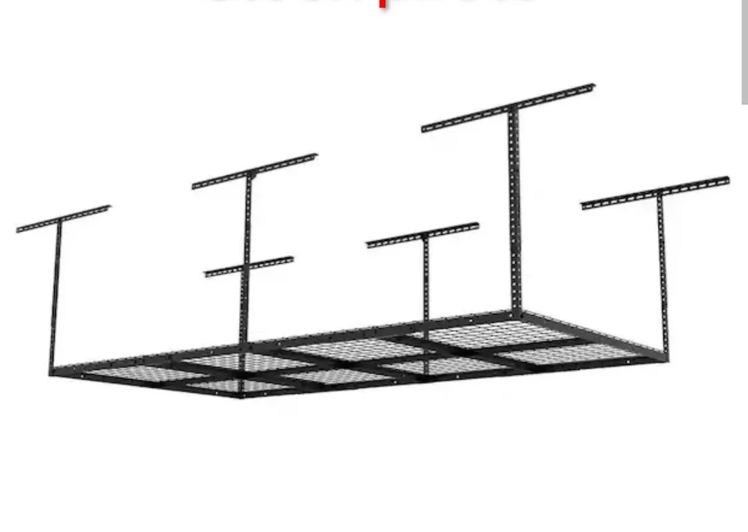 FLEXIMOUNTS 4' x 8' Height Adjustable Overhead Ceiling Storage Rack, Black