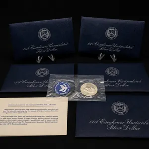 Five 1974 Eisenhower Uncirculated 40% Silver Dollars with Certificates