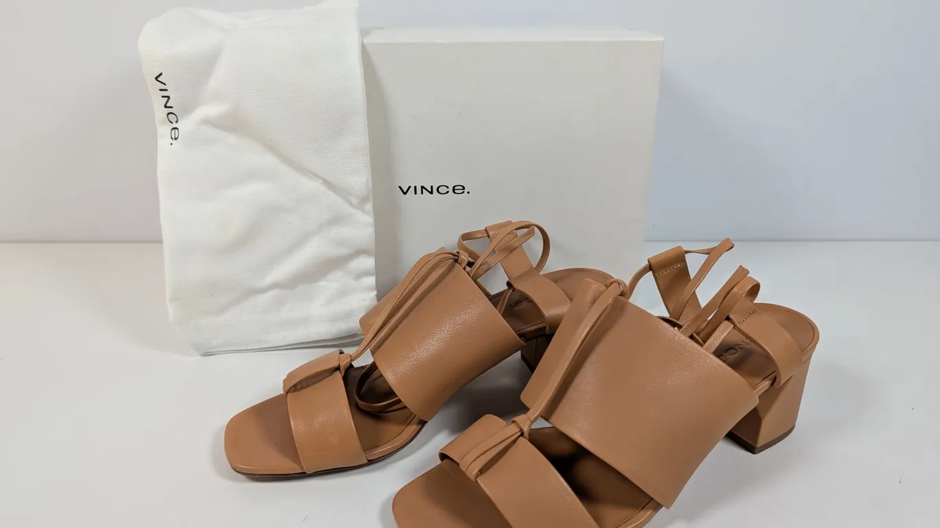 Vince Block Heel Leather Sandals with Box