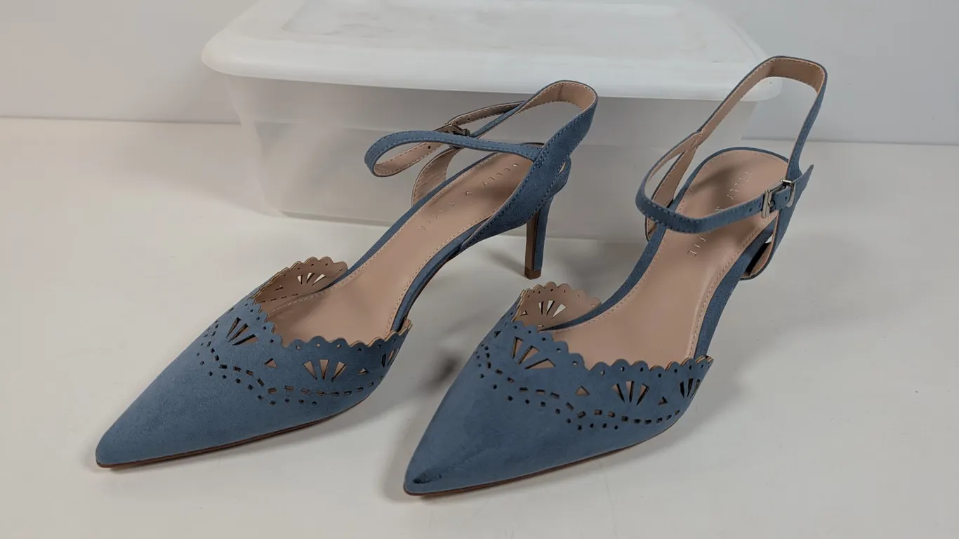 Kelly & Katie Blue Suede Scalloped Slingback Heels