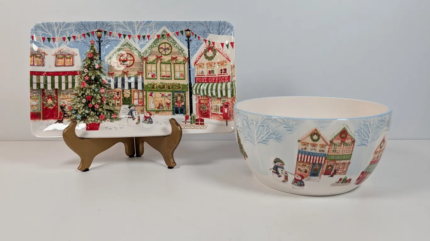 Christmas Village Serving Platter and Bowl Set