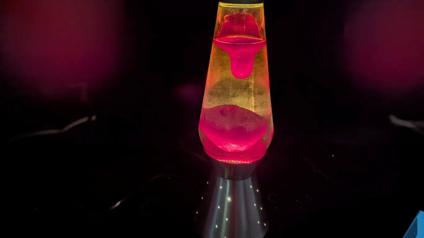 Vintage Gold Base Lava Lamp with Red Lava