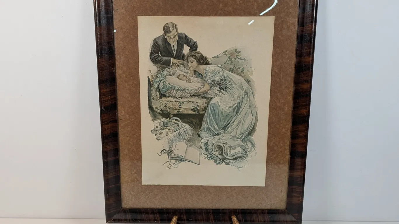 Vintage Framed Print of Parents and Baby