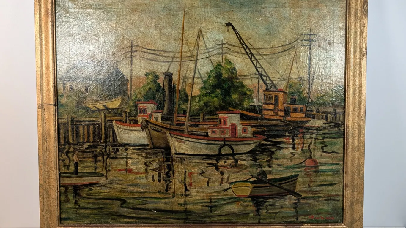 Signed Painting of Harbor Scene