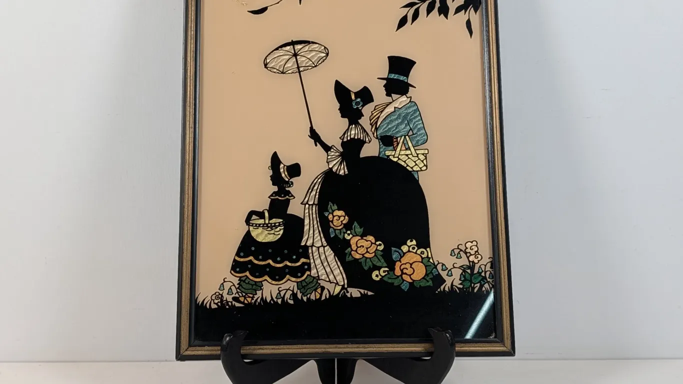 Framed Reverse Painted Colonial Holiday Silhouette Art