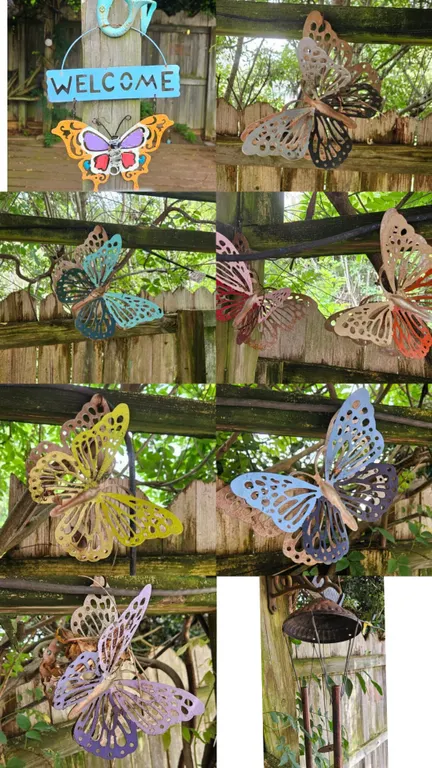 Mixed Lot: Metal Butterfly Garden Decor, Mermaid Welcome Sign & Wind Chime