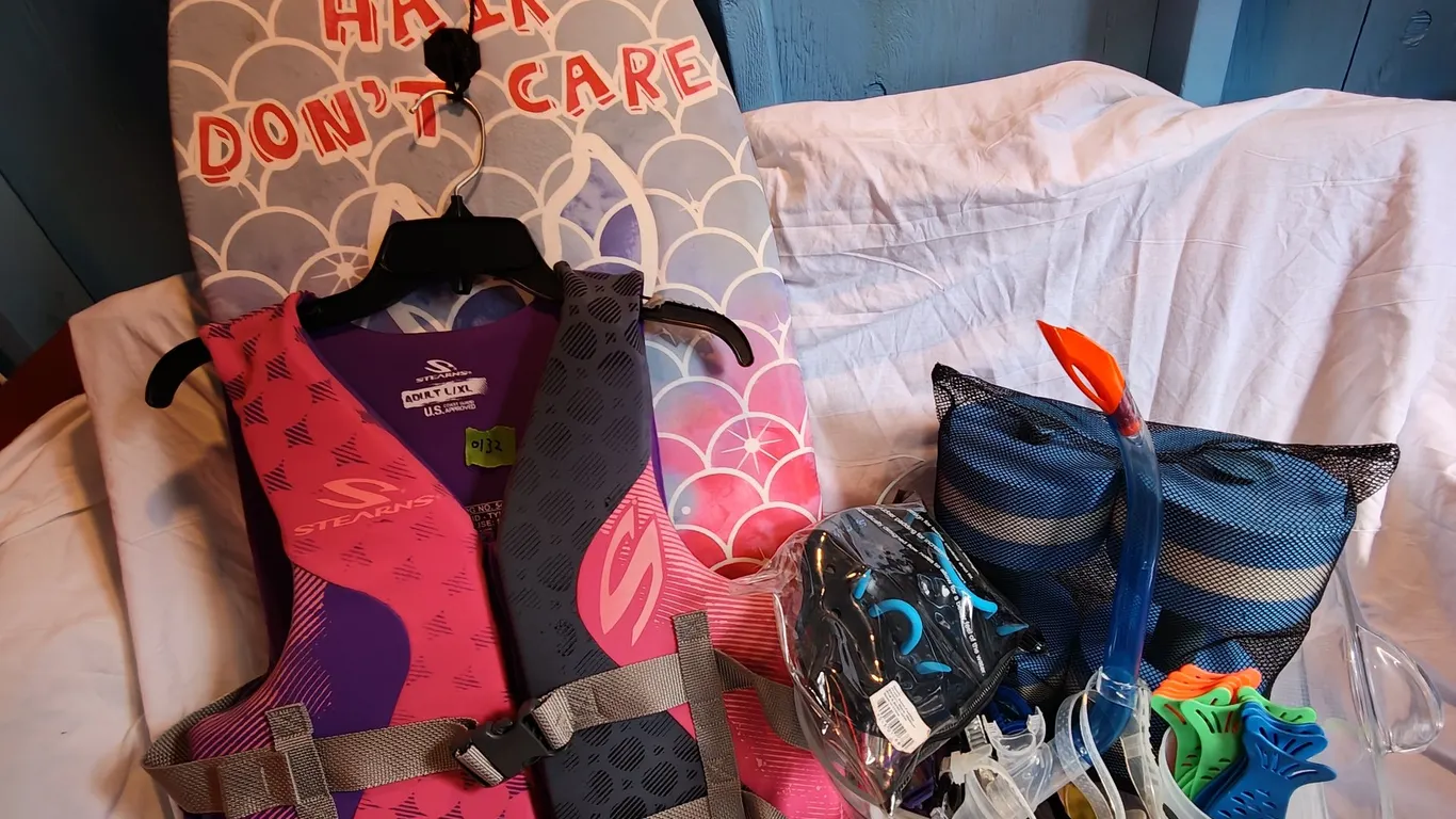 Mermaid Bodyboard, Stearns Life Vest & Snorkel Gear Lot