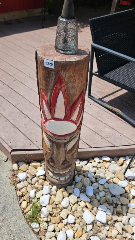 Carved Wooden Tiki Torch Lamp