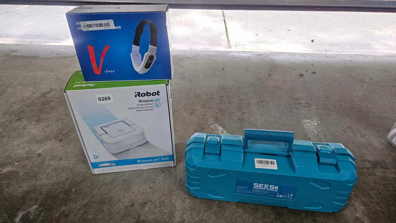 iRobot Braava Jet 240, SEESII Cordless Pruning Saw, and V-Face Massager Lot