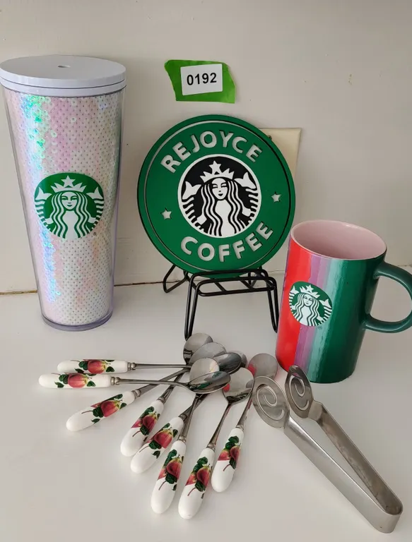 Starbucks Tumbler, Mug, Coffee Sign & Spoons Lot