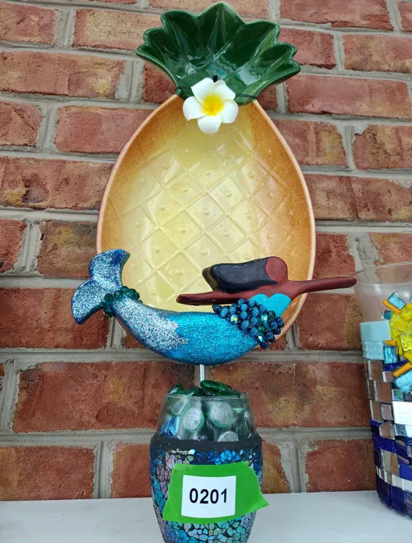 Decorative Pineapple Dish, Mermaid Figurine & Mosaic Candle Holder