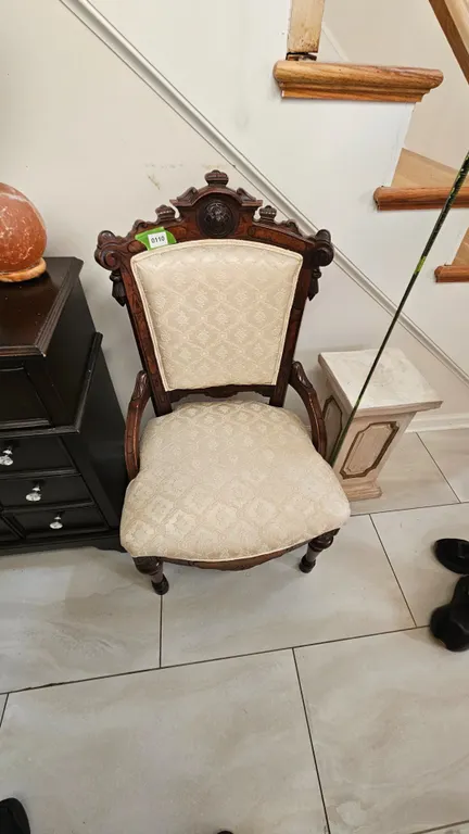 Vintage Ornate Carved Wood Upholstered Armchair