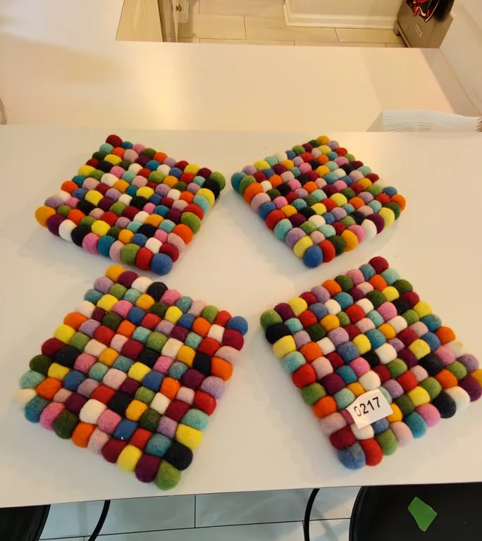 Set of 4 Colorful Felt Ball Trivets/Hot Pads