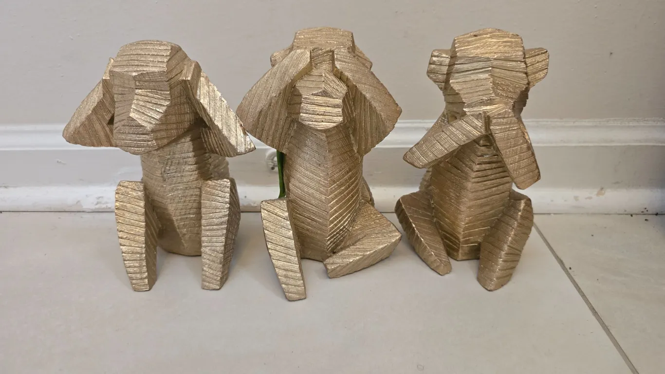 Geometric Golden Monkey Figurines See Speak Hear No Evil Set