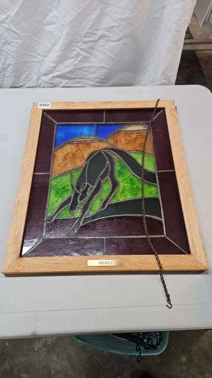 Signed David Ponder Stained Glass Panel "Smokey"