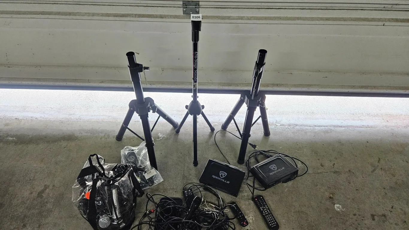 Rockville & On-Stage Stands Audio Equipment Lot with Microphones, Stands, Receivers, and Earbuds