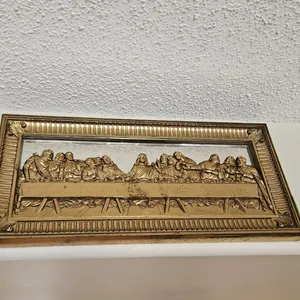 Framed Last Supper Gilt Relief