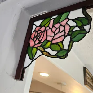 Floral Stained Glass Rose Corner Valance