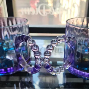 Pair of Iridescent Purple and Blue Glass Mugs with Beaded Handles