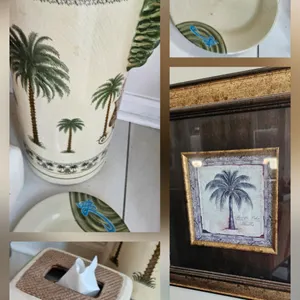 Tropical Themed Ceramic Decor Set: Umbrella Stand, Tissue Box Cover, and Plate