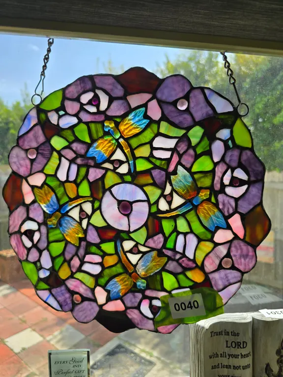 Floral Dragonfly Stained Glass Style Suncatcher