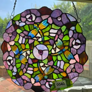 Floral Dragonfly Stained Glass Style Suncatcher