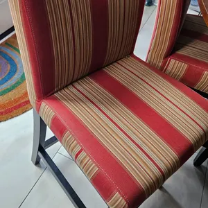 Pair of Red and Beige Striped Upholstered Dining Chairs