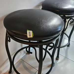 Set of 4 of Black Faux Leather and Metal Swivel Bar Stools