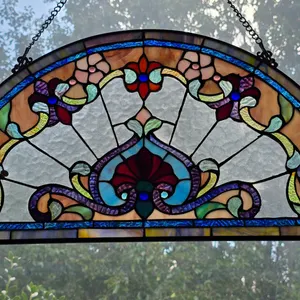 Semicircular Stained Glass Style Window Panel
