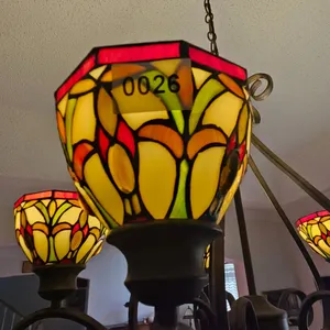 Stained Glass and Wrought Iron Chandelier