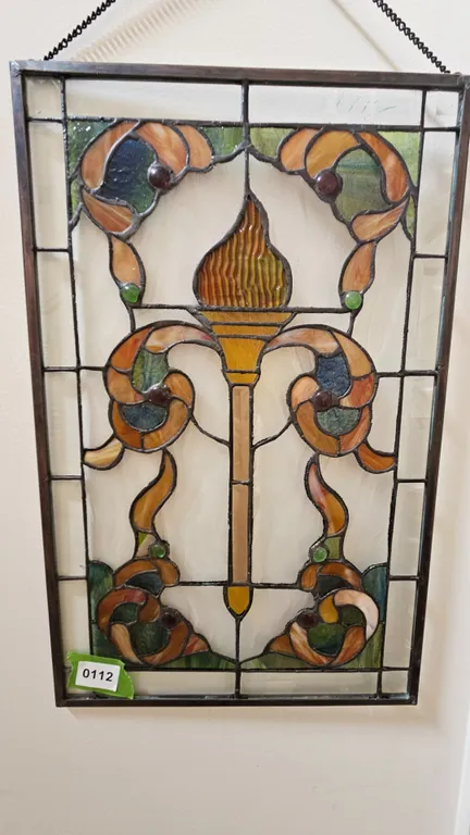 Stained Glass Style Panel with Torch Motif