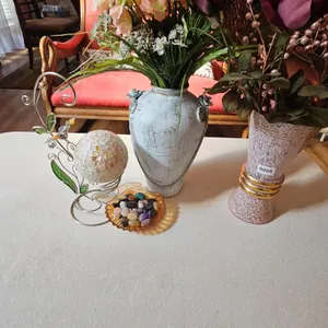Decorative Vases, Mosaic Globe, and Polished Stones Lot
