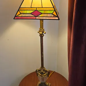 Stained Glass Style Table Lamp with Ornate Metal Base