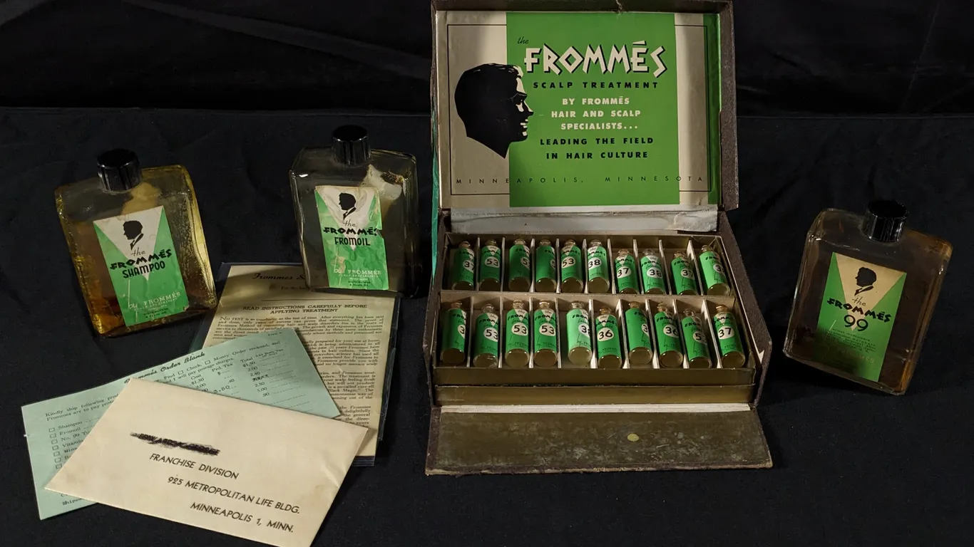 BEAUTY / BARBER SHOP SCALP TREATMENT DISPLAY CASE FROMMES MINNEAPOLIS MINNESOTA