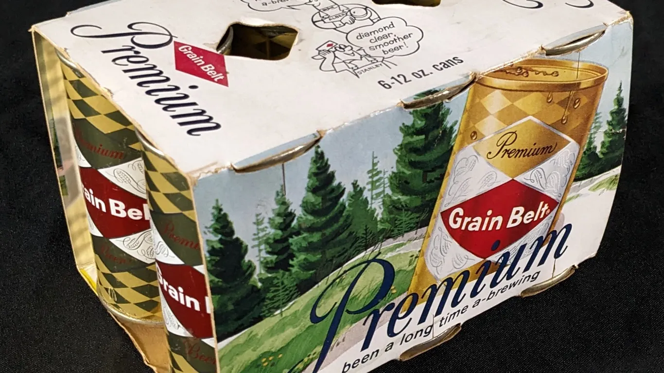 ORIGINAL GRAIN BELT BEER 6 PACK FLAT TOP STRONG BEER CANS STANLEY & ALBERT