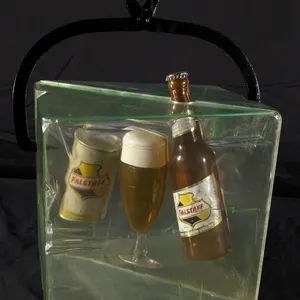 FALSTAFF BEER BOTTLE & CAN BLOCK OF ICE CUBE & TONGS SIGN