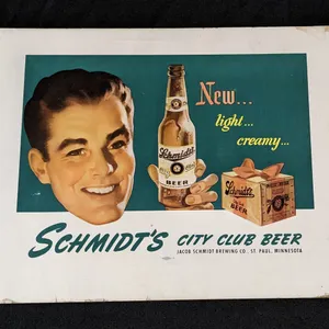 CARDSTOCK SIGN SCHMIDT'S CITY CLUB BEER ST PAUL MINNESOTA