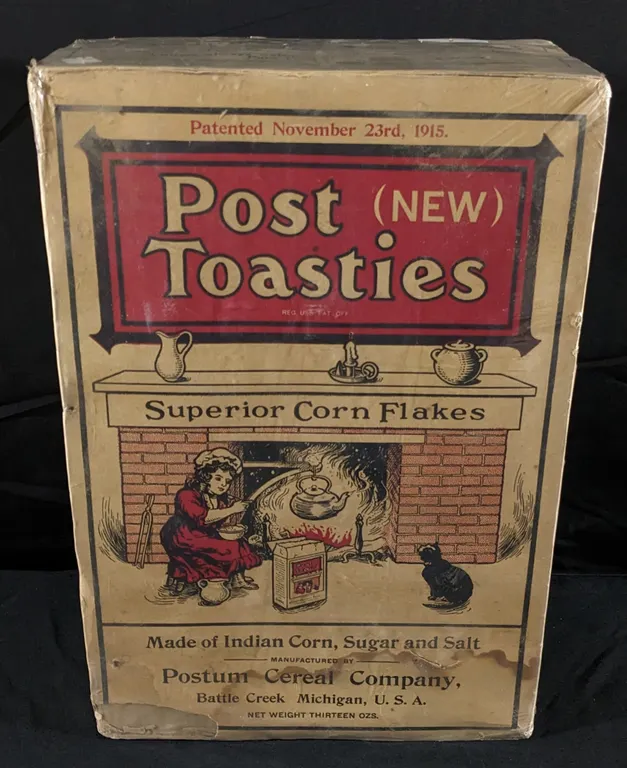 HUGE 20" STORE DISPLAY POST (NEW) TOASTIES SUPERIOR CORN FLAKES CEREAL BOX BATTLE CREEK MICHIGAN