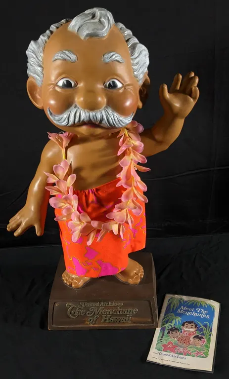 1960'S AIRPORT- TRAVEL AGENCY DISPLAY FIGURE STATUE UNITED AIRLINES THE MENEHUNE OF HAWAII